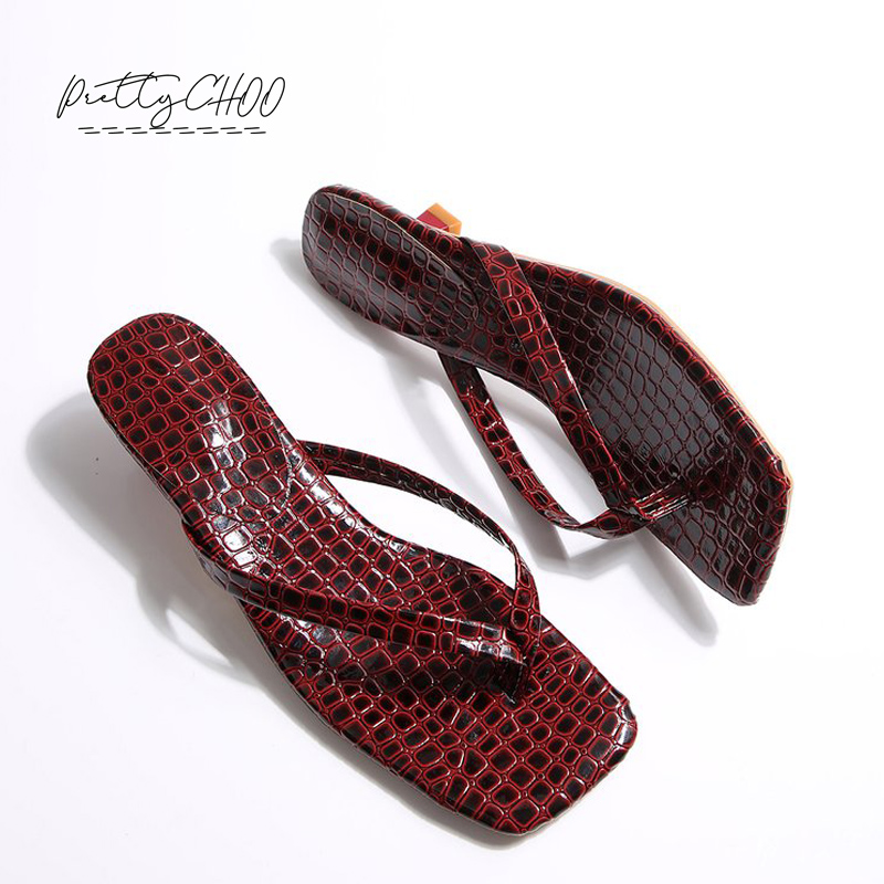 Men Shoes Men - Crocodile Print Kitten Heel Flip Flops